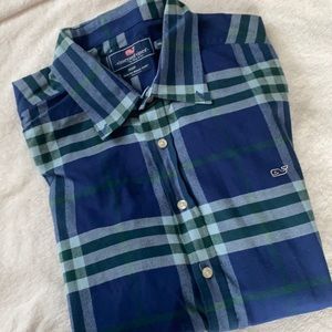 Men's long sleeved plaid button down. Slim fit 100% cotton